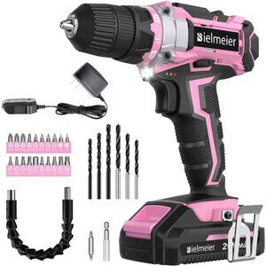 20V Pink Cordless Drill Set, Power drill kit with Lithium-Ion and charger